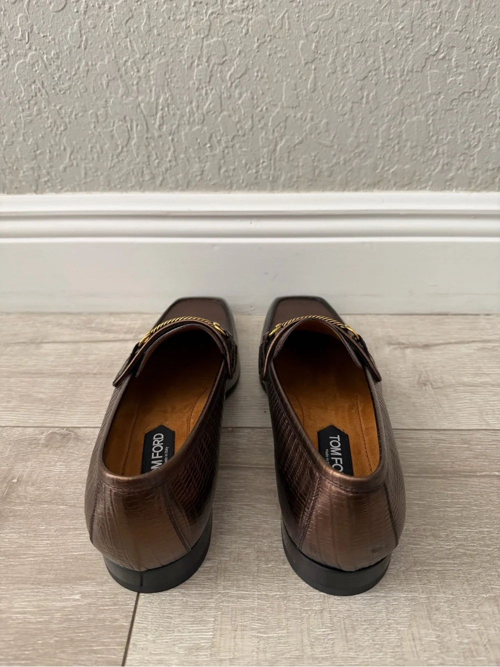 Tom Ford Bronze Embossed Leather Bit Loafers men 11.5